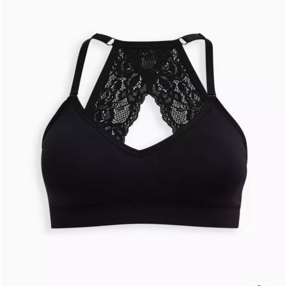 Torrid Lightly Lined Seamless Flirt Racerback Bralette Black Sz 3 Lace Wireless - Picture 1 of 7